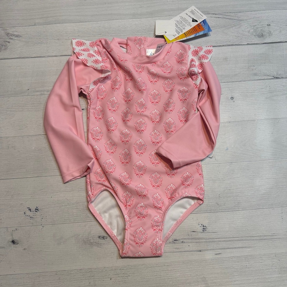 NEW Sun Emporium Baby Girl Long Sleeve swimsuit cardamon print pink size 0